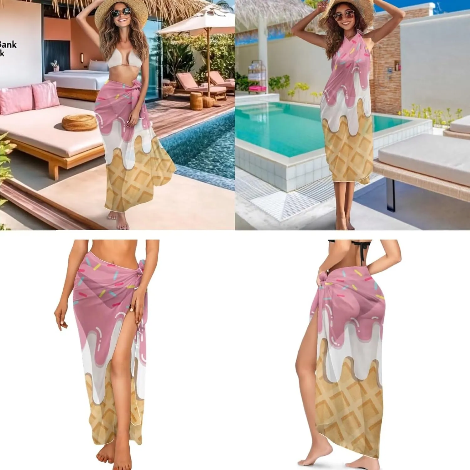 Banana One Piece Swimsuit with Tummy Control Plus Size Halter Bathing Suit Cover up Wrap Skirt Swimwear Tankini