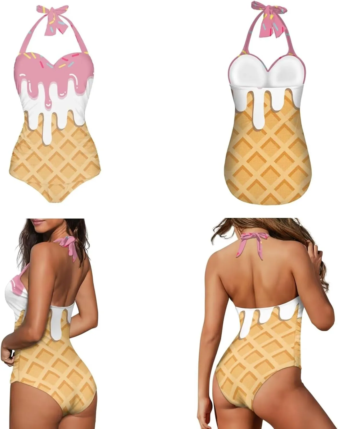 Banana One Piece Swimsuit with Tummy Control Plus Size Halter Bathing Suit Cover up Wrap Skirt Swimwear Tankini