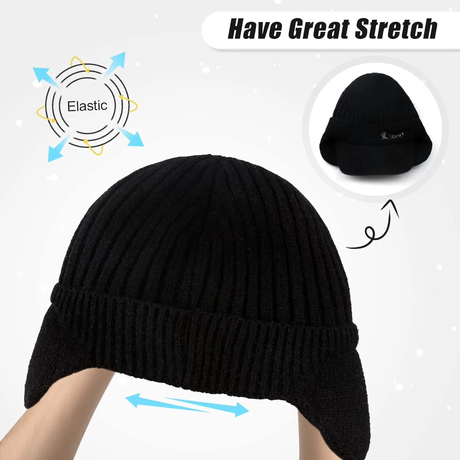 BAVST Hat for Men Knitted Beanie Women Winter Hats Men’s Stretchy Caps Outdoor Beanies Fleece Lined Ear Warmer