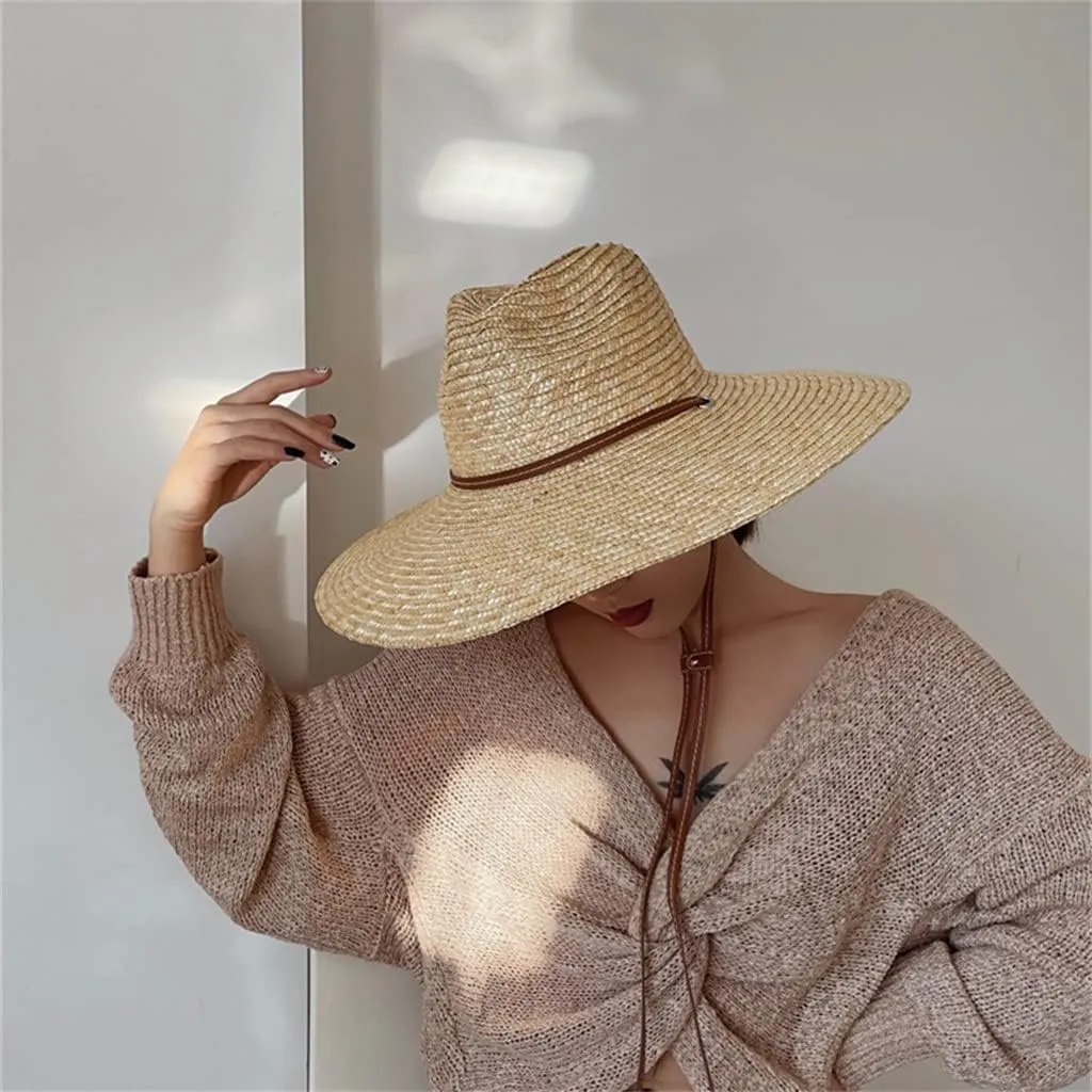 Belt Strap Sun Hat for Women Vacation Beach Hats Wide Brim Travel Hats