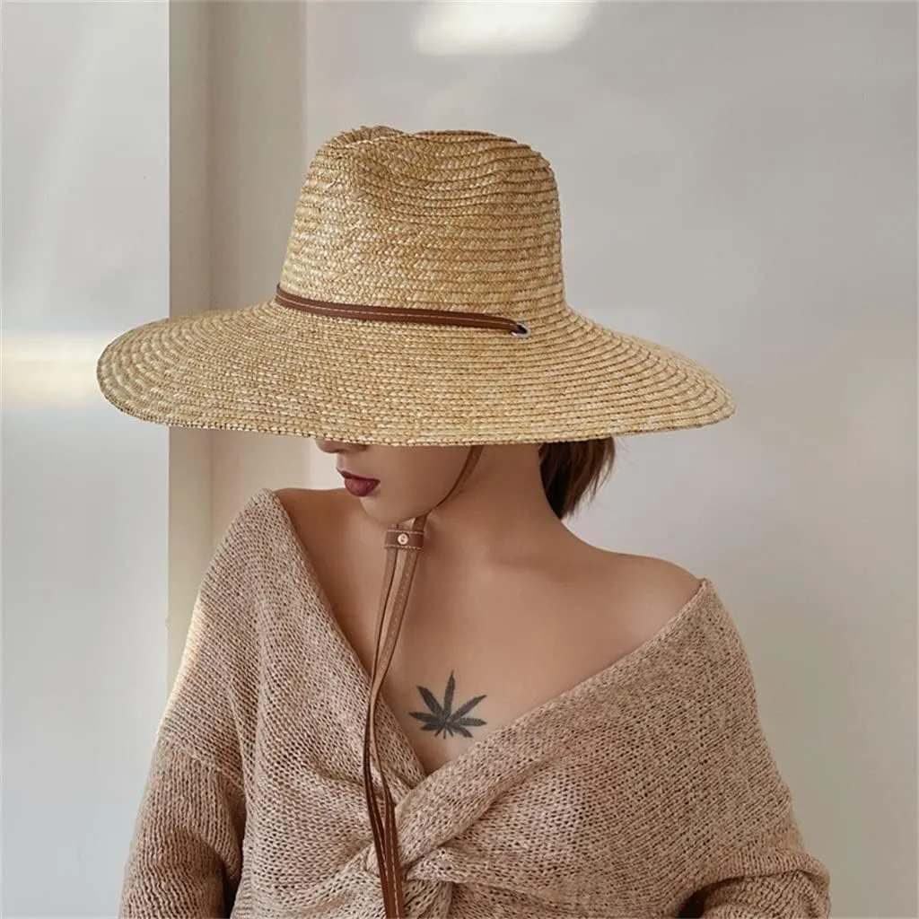 Belt Strap Sun Hat for Women Vacation Beach Hats Wide Brim Travel Hats
