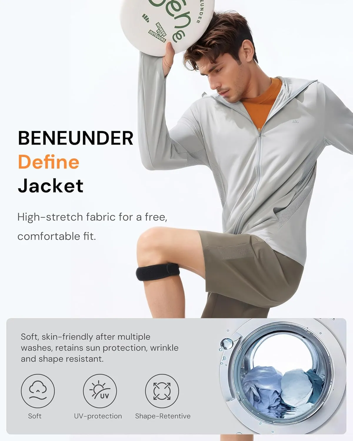 BENEUNDER Men's UPF 50  Sun Protection Lightweight Hoodie Jacket Long Sleeve Active Sun Shirts for Outdoor Hiking Workout