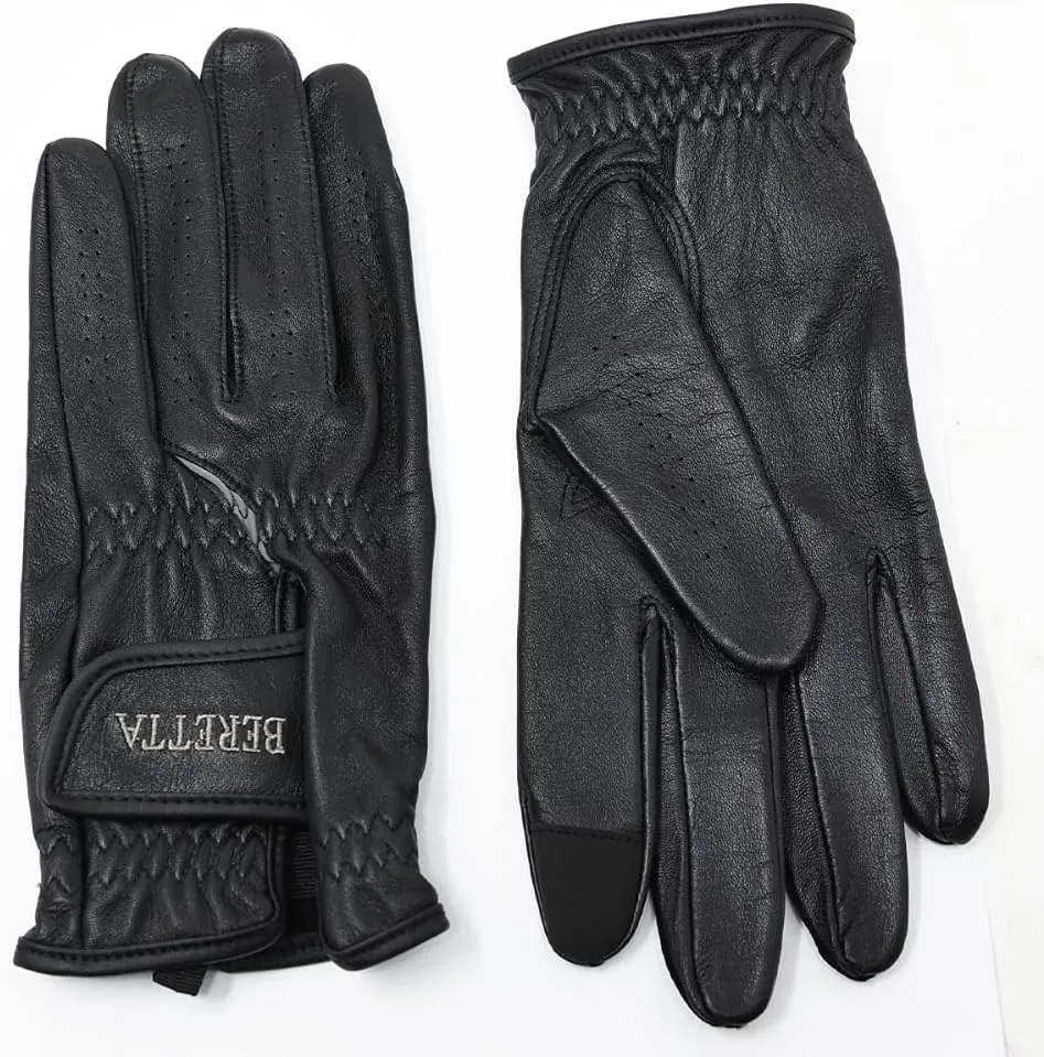 Beretta Unisex Leather Shooting Gloves with Touch-Screen Compatible Index Finger - Breathable Soft Thin Maximum Grip Adjustable Cuffs