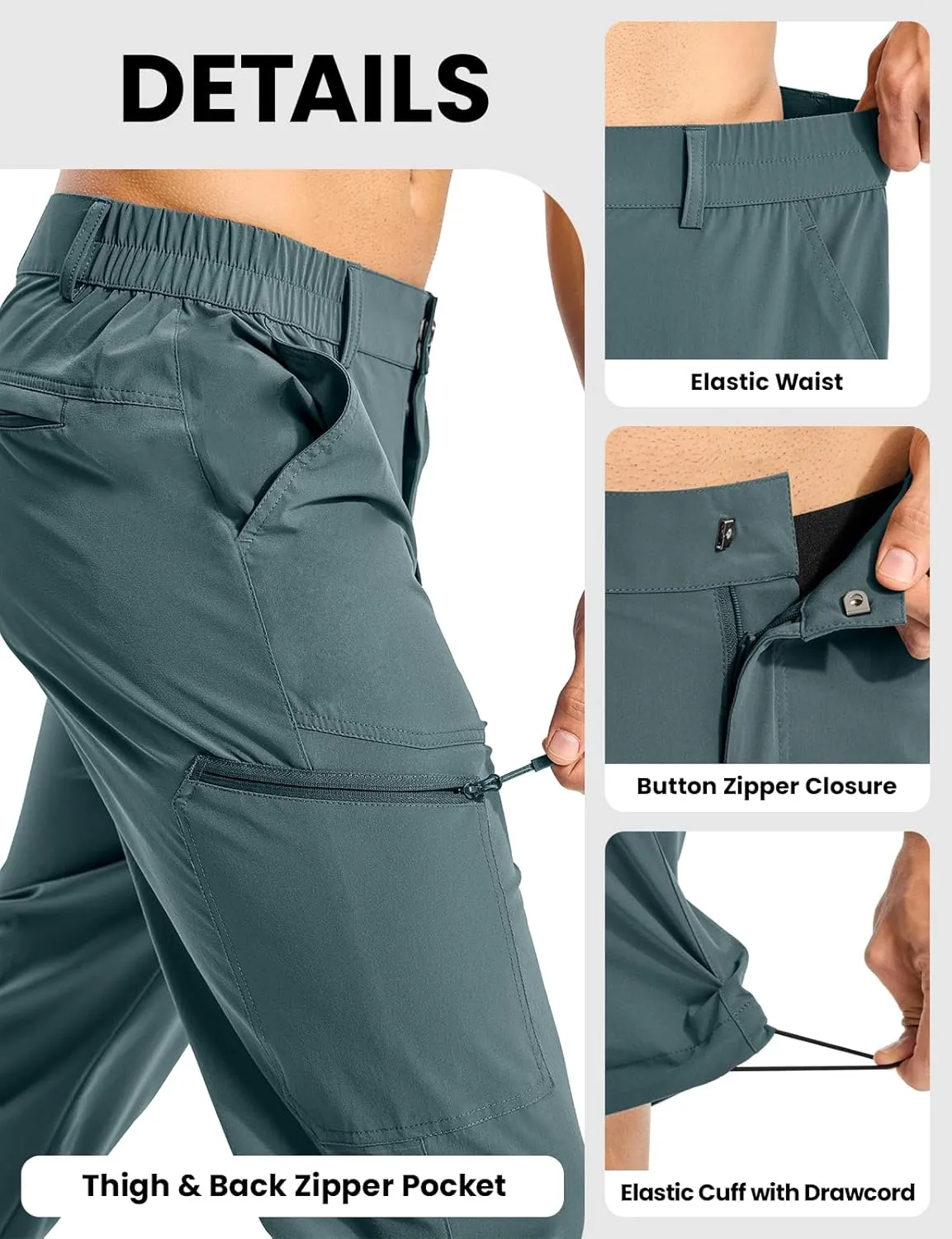 BGOWATU Men's Lightweight Hiking Travel Pants Quick Dry Water Resistant Athletic Joggers Zipper Pockets Cargo Workout Casual