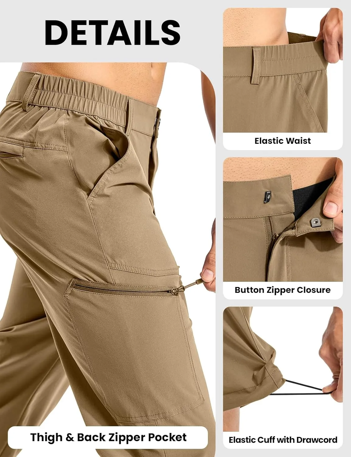 BGOWATU Men's Lightweight Hiking Travel Pants Quick Dry Water Resistant Athletic Joggers Zipper Pockets Cargo Workout Casual