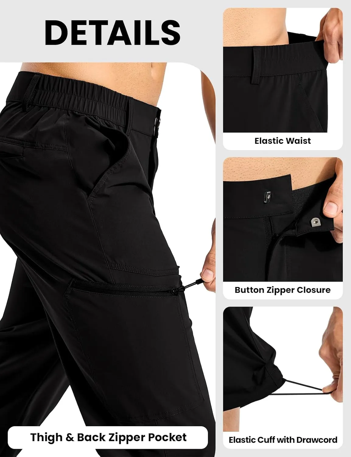 BGOWATU Men's Lightweight Hiking Travel Pants Quick Dry Water Resistant Athletic Joggers Zipper Pockets Cargo Workout Casual