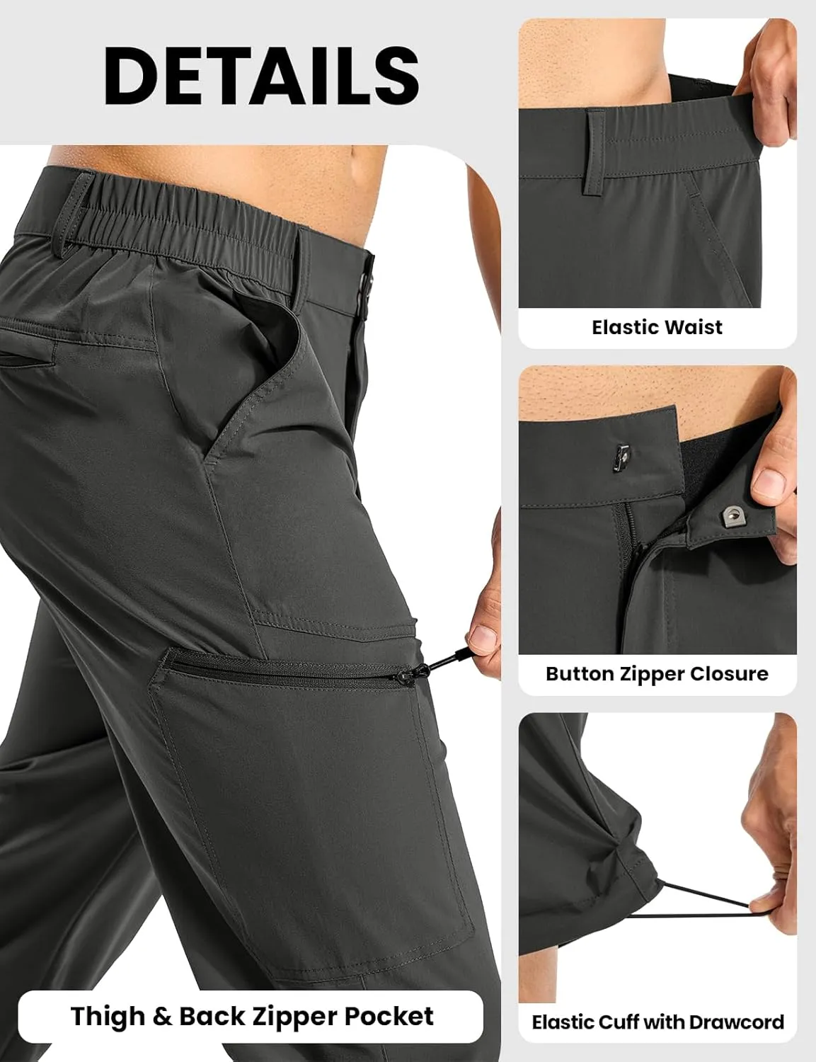 BGOWATU Men's Lightweight Hiking Travel Pants Quick Dry Water Resistant Athletic Joggers Zipper Pockets Cargo Workout Casual