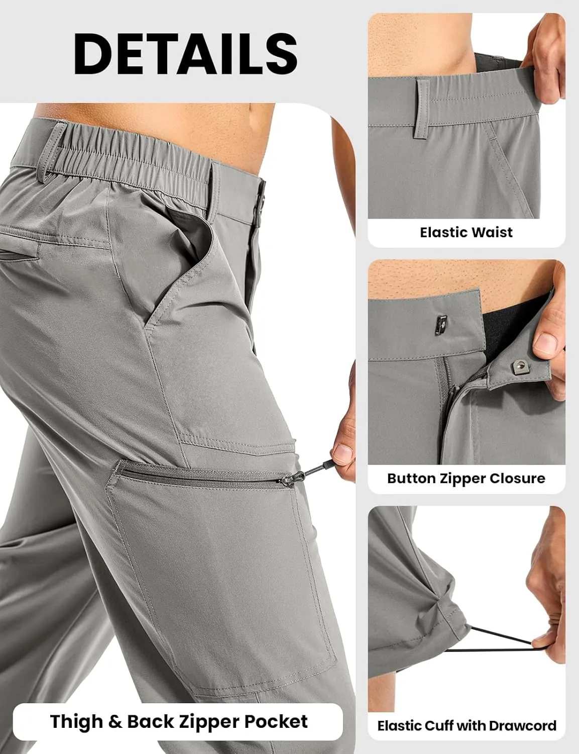 BGOWATU Men's Lightweight Hiking Travel Pants Quick Dry Water Resistant Athletic Joggers Zipper Pockets Cargo Workout Casual