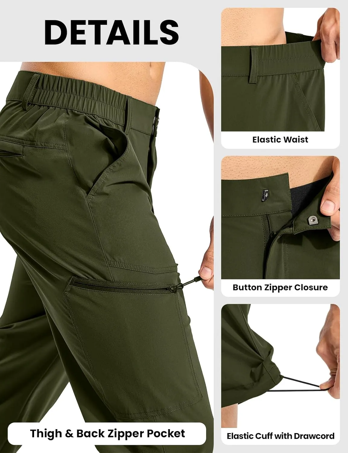 BGOWATU Men's Lightweight Hiking Travel Pants Quick Dry Water Resistant Athletic Joggers Zipper Pockets Cargo Workout Casual