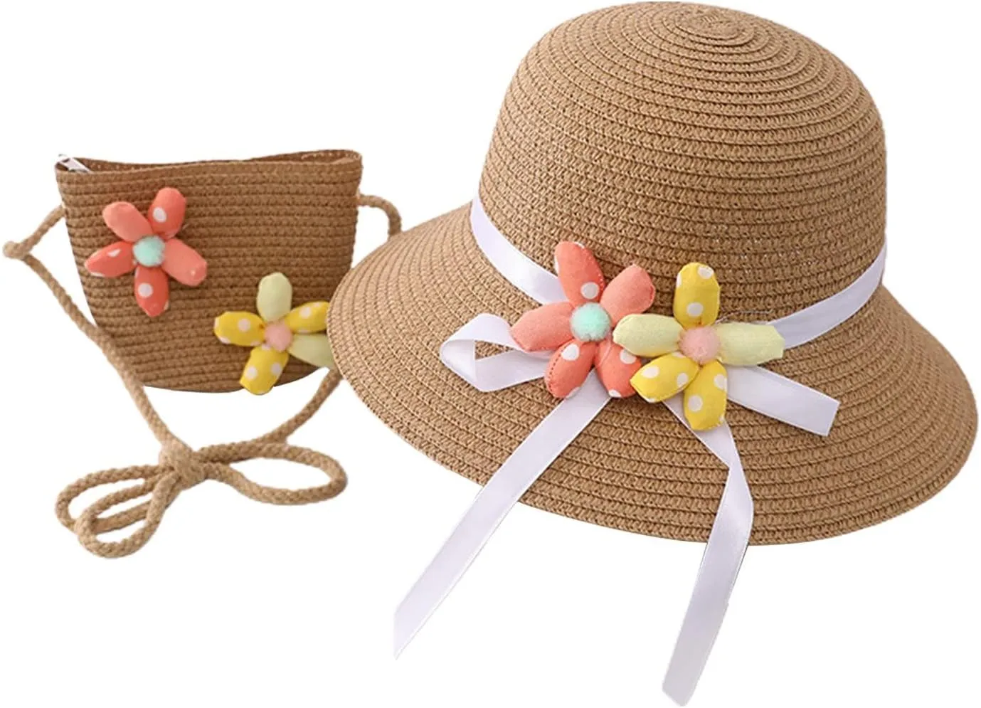 BILIKEYU Summer Hat Bag Set Woven Wide Brim Sun Beach Hats with Shoulder Bag Outdoor Outfit Set for Girls Kids