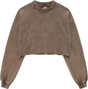 BINTEHGS Acid Wash Cropped Sweatshirts for Women Vintage Crewneck Sweatshirt Long Sleeve Crop Top Workout Hoodies Pullover
