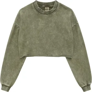 BINTEHGS Acid Wash Cropped Sweatshirts for Women Vintage Crewneck Sweatshirt Long Sleeve Crop Top Workout Hoodies Pullover