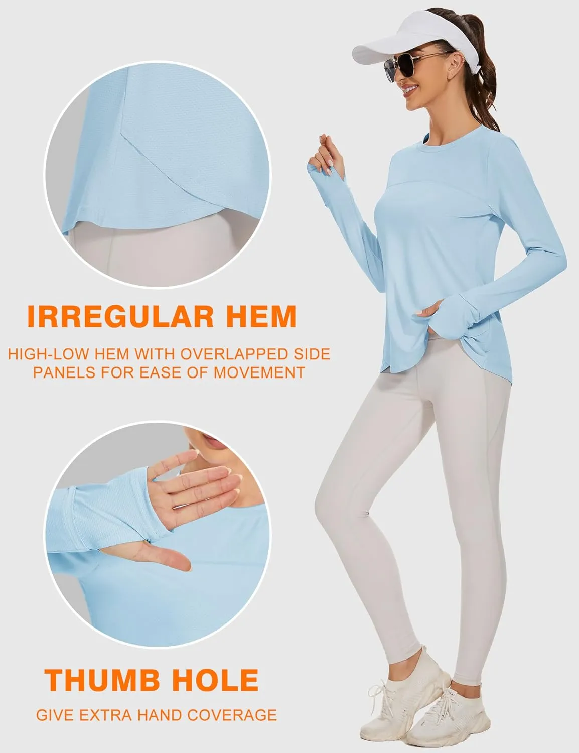 Blingfit Women's Workout Tops Long Sleeve Running Hiking Athletic Gym Shirts Lightweight UPF50  UV Rash Guard Sun Protection