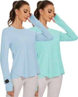 Blingfit Women's Workout Tops Long Sleeve Running Hiking Athletic Gym Shirts Lightweight UPF50  UV Rash Guard Sun Protection
