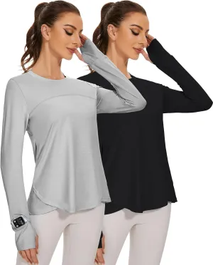 Blingfit Women's Workout Tops Long Sleeve Running Hiking Athletic Gym Shirts Lightweight UPF50  UV Rash Guard Sun Protection