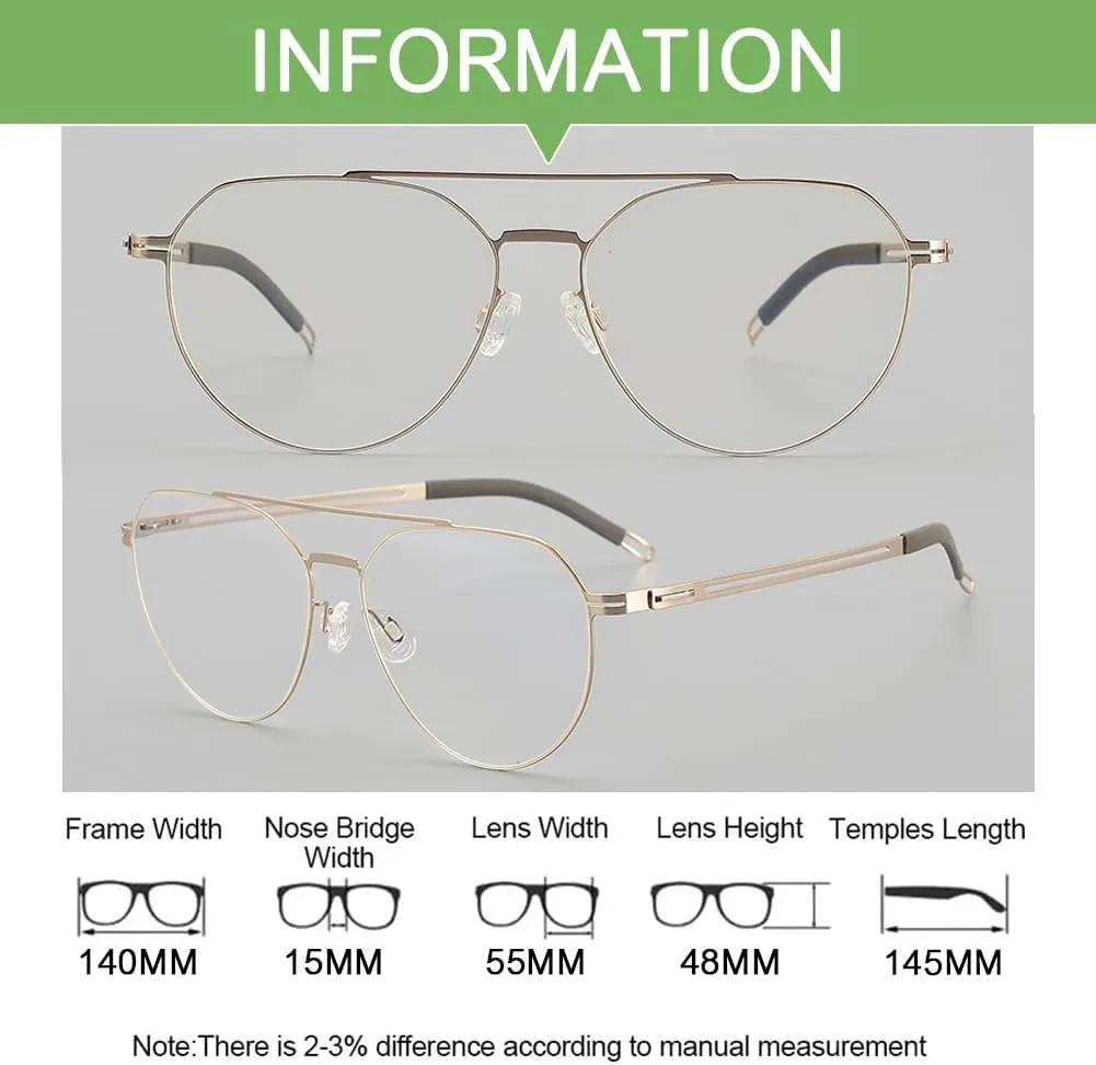 Blue Light Blocking Reading Glasses for Women Men 70S Style Double Bridge Oval Titanium Frame Computer Readers Glasses