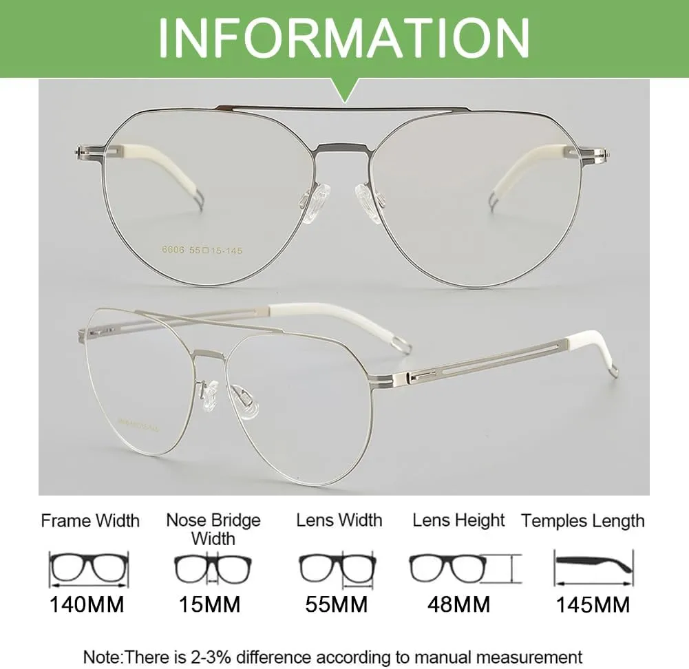 Blue Light Blocking Reading Glasses for Women Men 70S Style Double Bridge Oval Titanium Frame Computer Readers Glasses