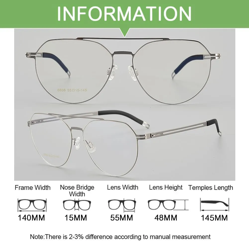 Blue Light Blocking Reading Glasses for Women Men 70S Style Double Bridge Oval Titanium Frame Computer Readers Glasses