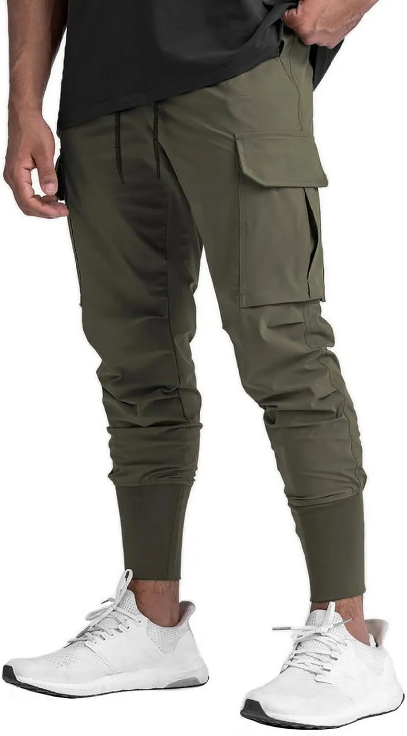 BOOMLEMON Mens Slim Cargo Jogger Pants Lightweight Workout Track Pants Athletic Gym Running Sweatpants with Pockets