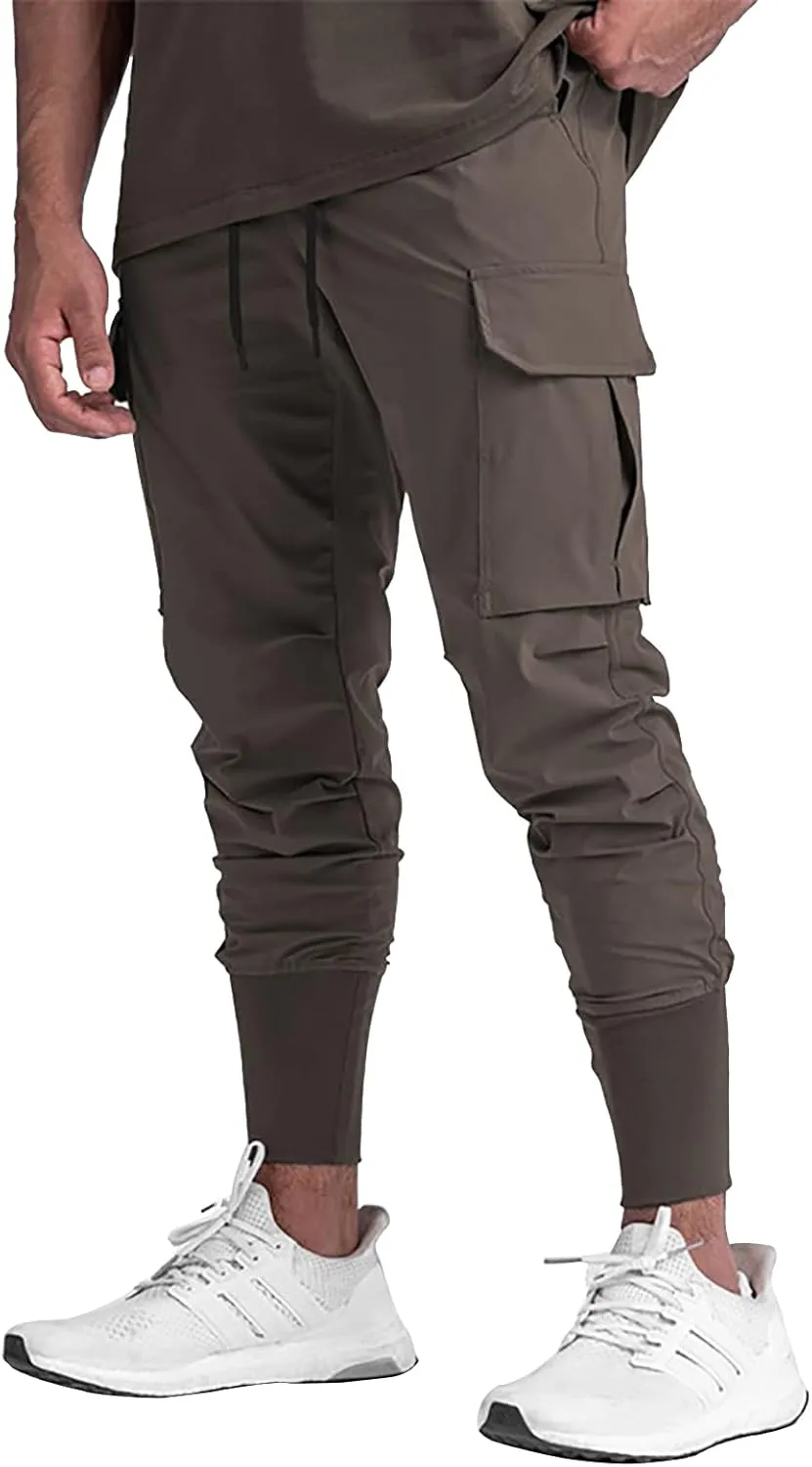 BOOMLEMON Mens Slim Cargo Jogger Pants Lightweight Workout Track Pants Athletic Gym Running Sweatpants with Pockets