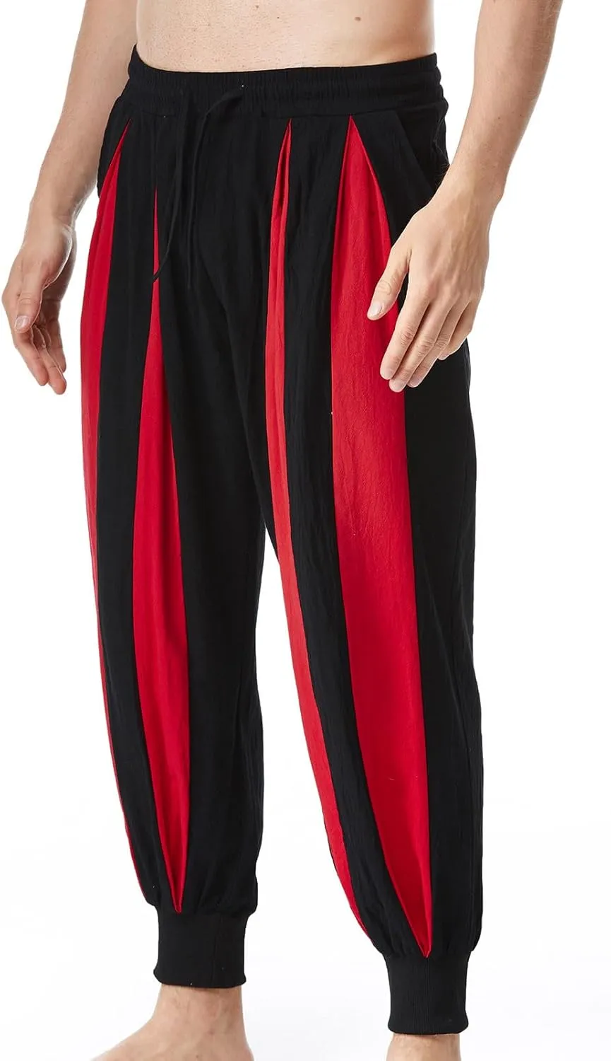 Cambkatl Men's Colorblock Linen Jogger Pants Lightweight Summer Yoga Golf Beach Sweatpants Lounge Trousers with Pockets