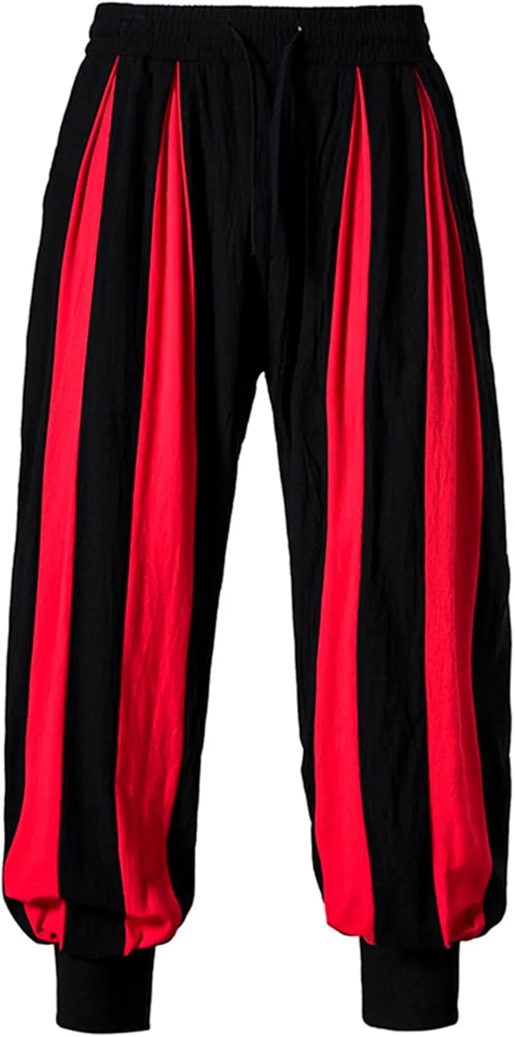 Cambkatl Men's Colorblock Linen Jogger Pants Lightweight Summer Yoga Golf Beach Sweatpants Lounge Trousers with Pockets