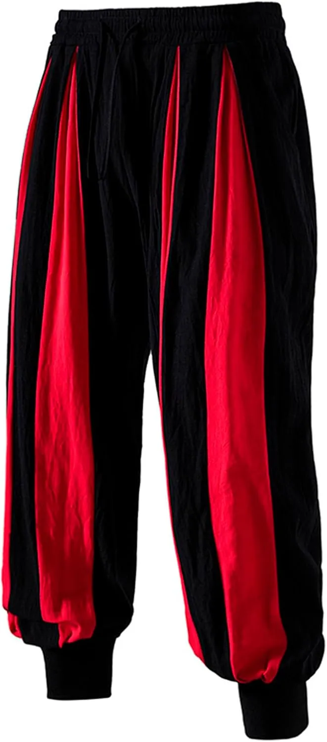 Cambkatl Men's Colorblock Linen Jogger Pants Lightweight Summer Yoga Golf Beach Sweatpants Lounge Trousers with Pockets