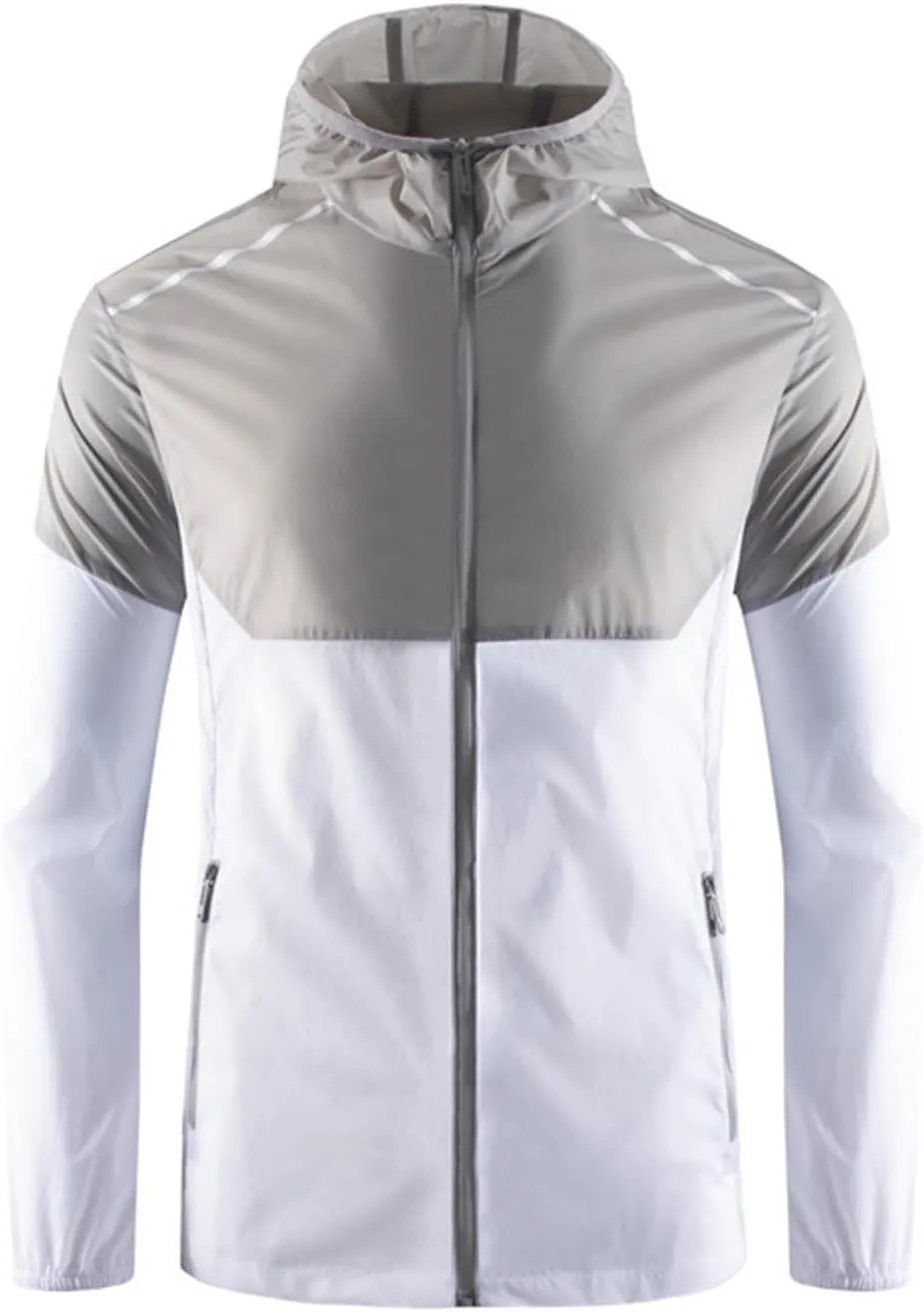 Cambkatl Men's Sun Protection Hoodies Colorblock Full Zip Long Sleeve Loose Summer Lightweight Outdoor Sunscreen Shirts