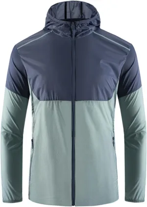 Cambkatl Men's Sun Protection Hoodies Colorblock Full Zip Long Sleeve Loose Summer Lightweight Outdoor Sunscreen Shirts