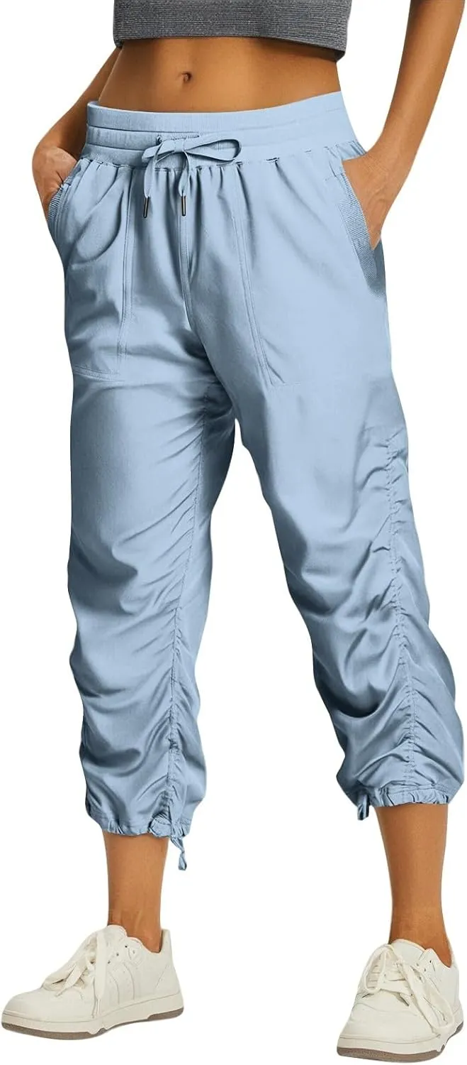 Capri Pants for Women Lightweight Quick-Dry Capris Outdoor Drawstring Hiking Pants with Pockets Soft Cargo Capris