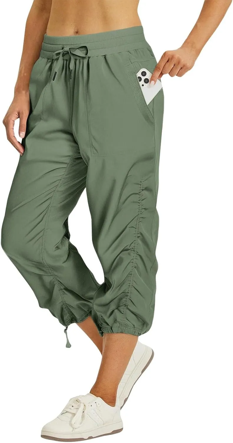 Capri Pants for Women Lightweight Quick-Dry Capris Outdoor Drawstring Hiking Pants with Pockets Soft Cargo Capris
