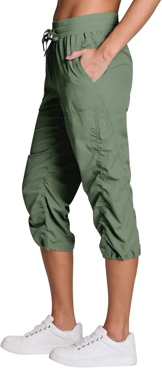 Capri Pants for Women Lightweight Quick-Dry Capris Outdoor Drawstring Hiking Pants with Pockets Soft Cargo Capris