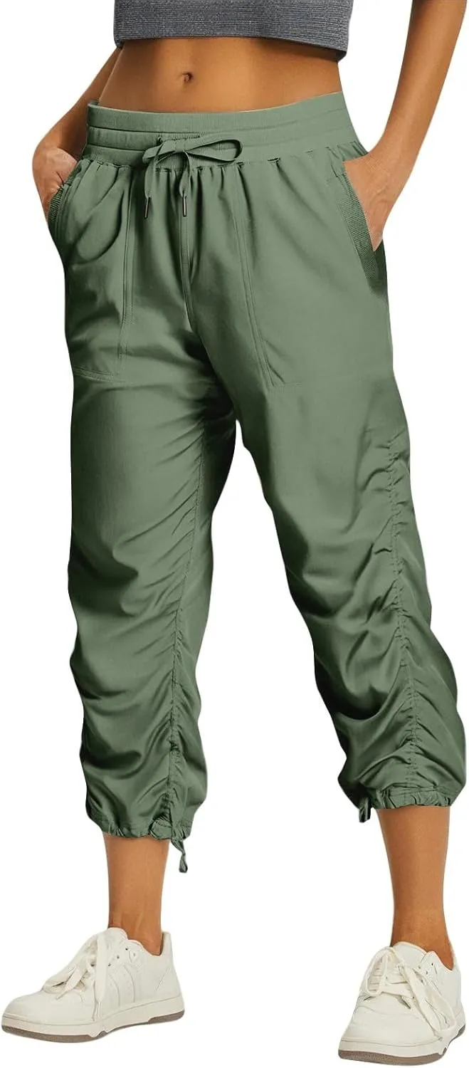 Capri Pants for Women Lightweight Quick-Dry Capris Outdoor Drawstring Hiking Pants with Pockets Soft Cargo Capris