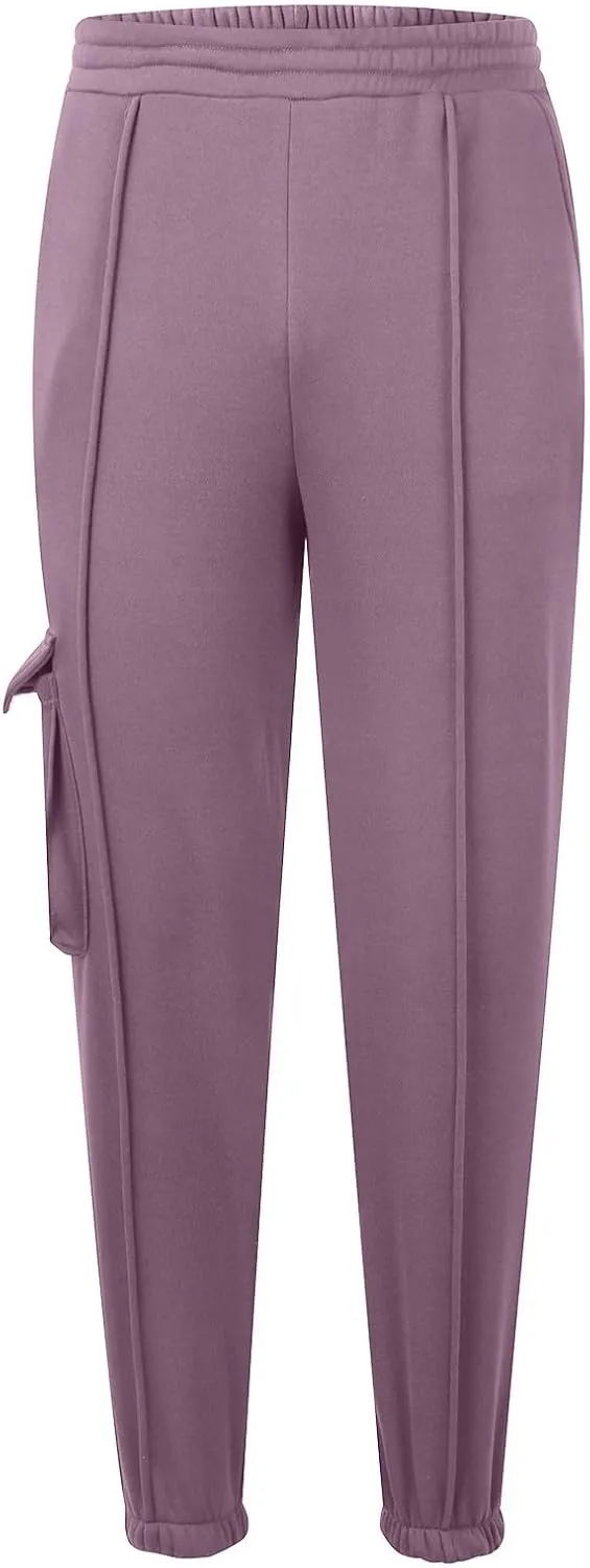 Cargo Joggers for Women Casual Fleece Lined Sweatpants Baggy High Waisted Cinch Bottom Cargo Sweatpants with Pockets