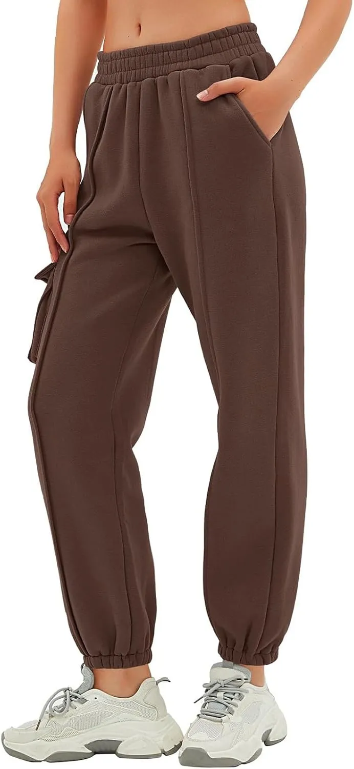 Cargo Joggers for Women Casual Fleece Lined Sweatpants Baggy High Waisted Cinch Bottom Cargo Sweatpants with Pockets