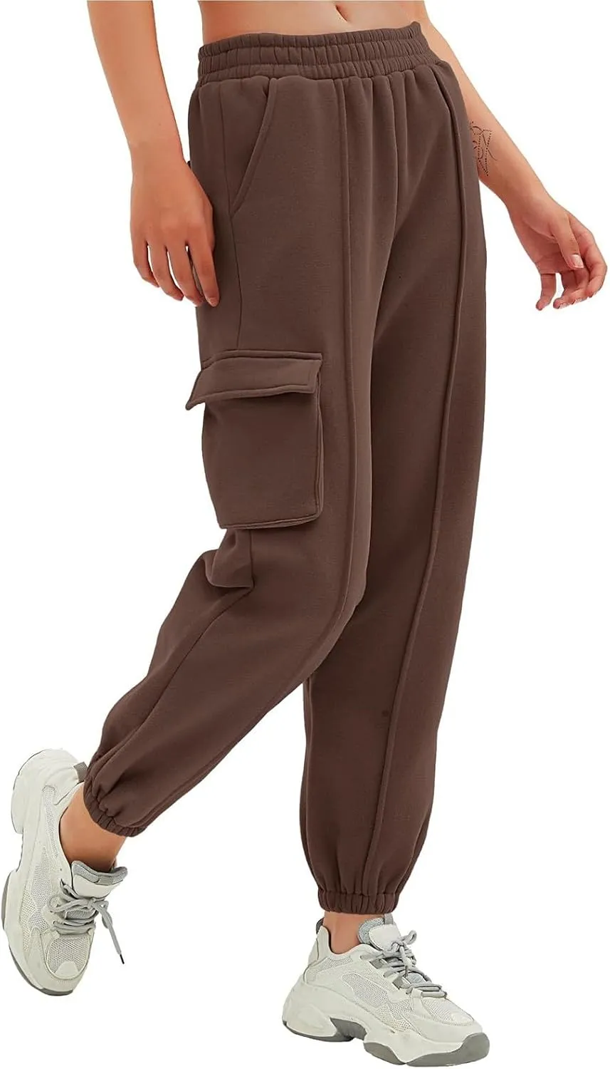 Cargo Joggers for Women Casual Fleece Lined Sweatpants Baggy High Waisted Cinch Bottom Cargo Sweatpants with Pockets