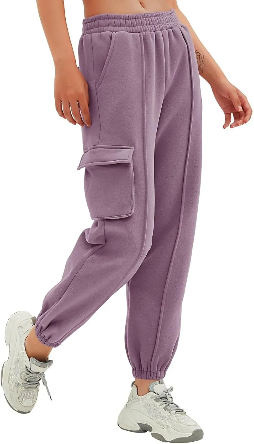 Cargo Joggers for Women Casual Fleece Lined Sweatpants Baggy High Waisted Cinch Bottom Cargo Sweatpants with Pockets