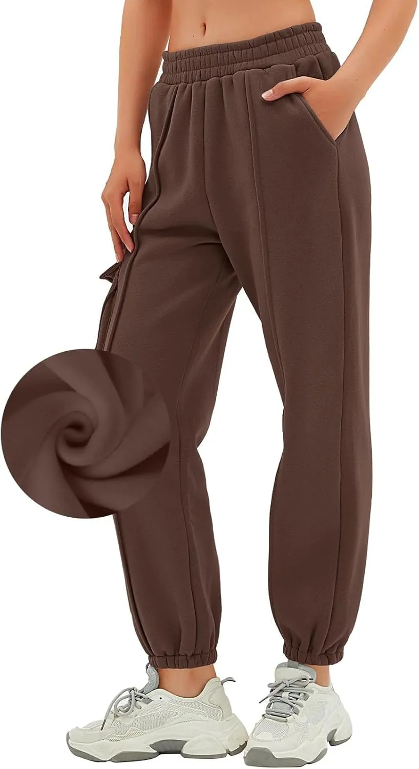 Cargo Joggers for Women Casual Fleece Lined Sweatpants Baggy High Waisted Cinch Bottom Cargo Sweatpants with Pockets