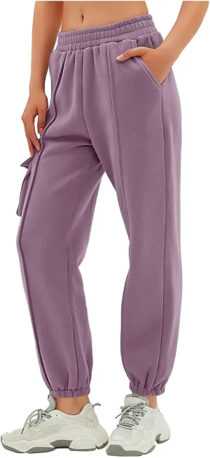 Cargo Joggers for Women Casual Fleece Lined Sweatpants Baggy High Waisted Cinch Bottom Cargo Sweatpants with Pockets