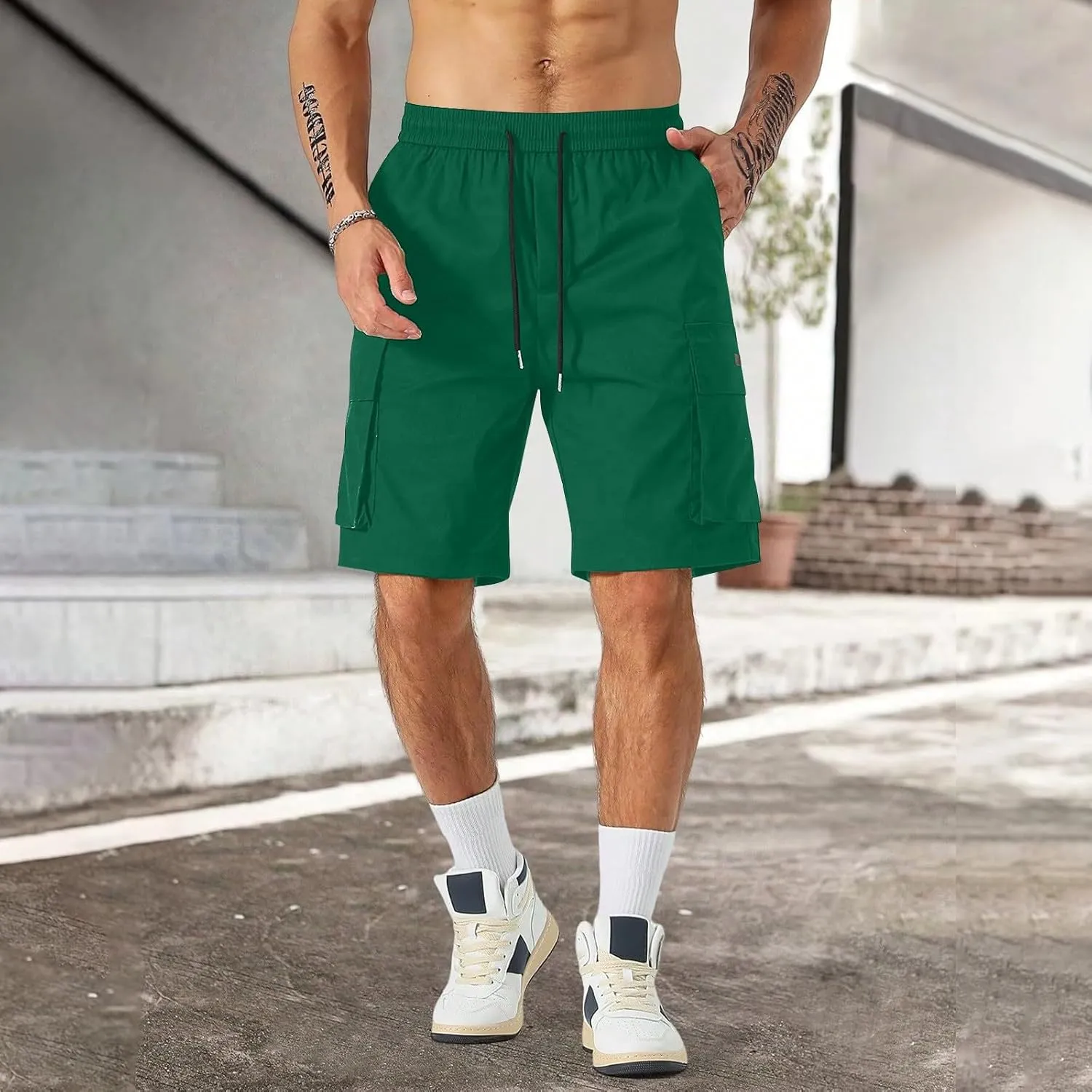 Cargo Shorts for Men Elastic Waist Drawstring Casual Pant 2025 Summer Relaxed Fit Comfy Work Shorts with Multi Pocket