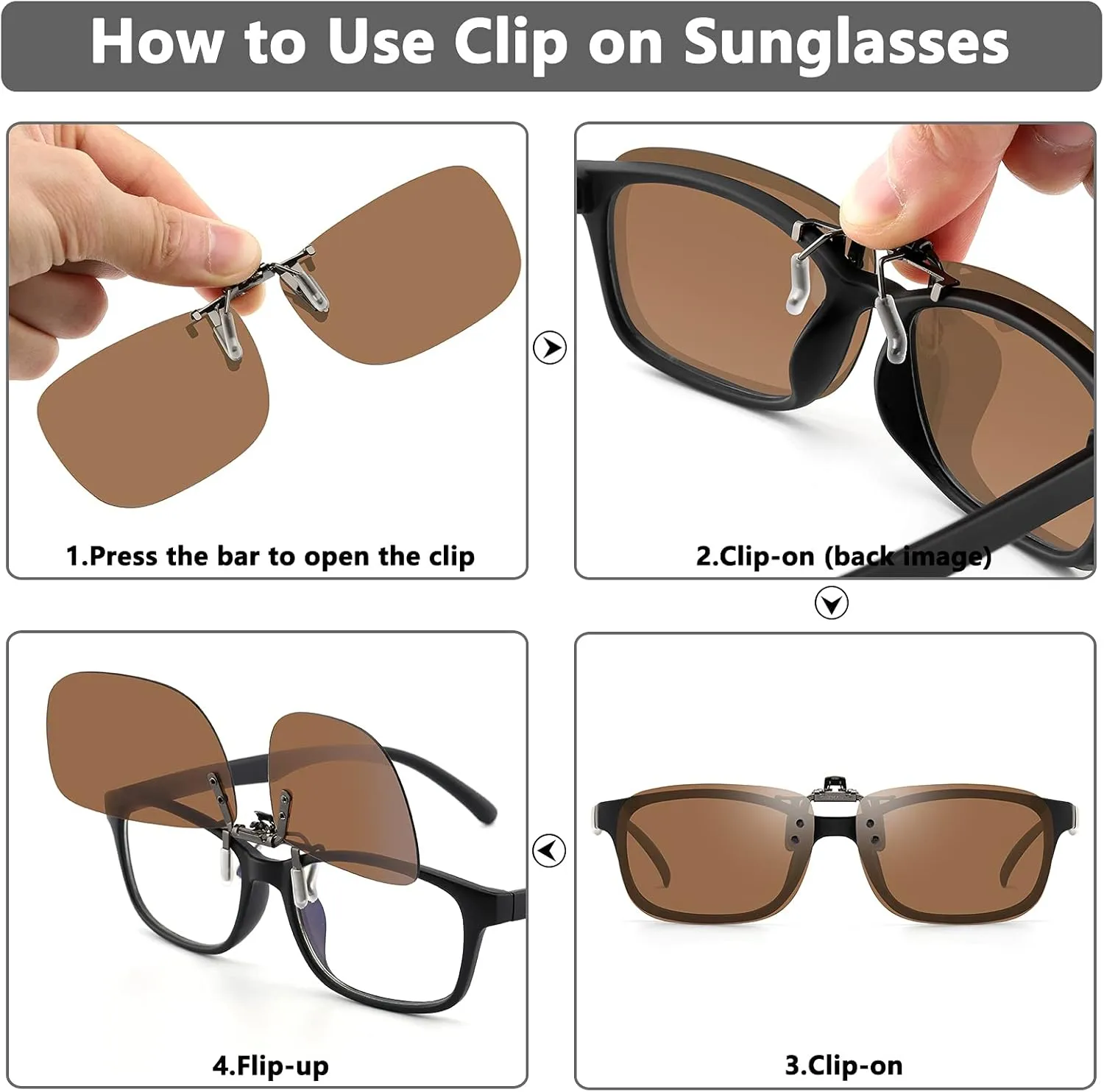 CAXMAN Polarized Clip On Sunglasses Over Prescription Glasses for Men Women UV Protection