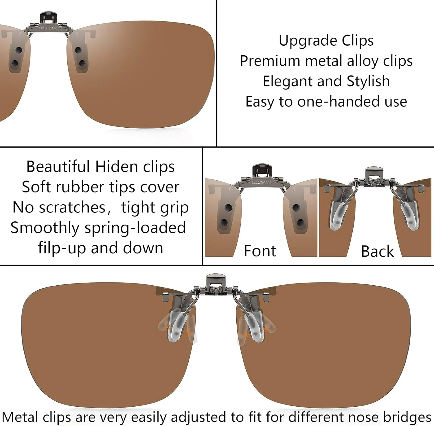 CAXMAN Polarized Clip On Sunglasses Over Prescription Glasses for Men Women UV Protection