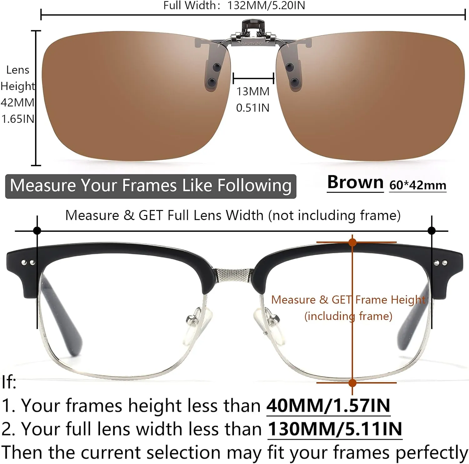 CAXMAN Polarized Clip On Sunglasses Over Prescription Glasses for Men Women UV Protection