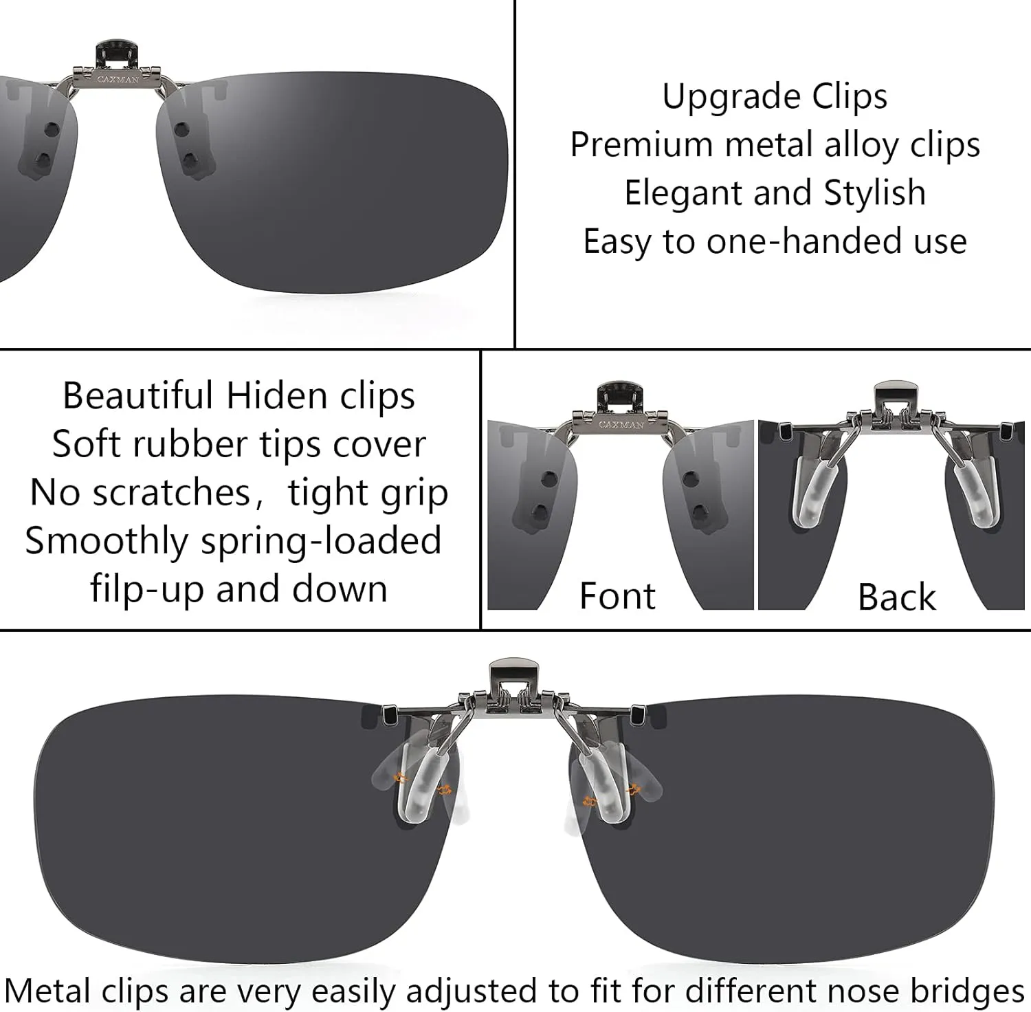 CAXMAN Polarized Clip On Sunglasses Over Prescription Glasses for Men Women UV Protection