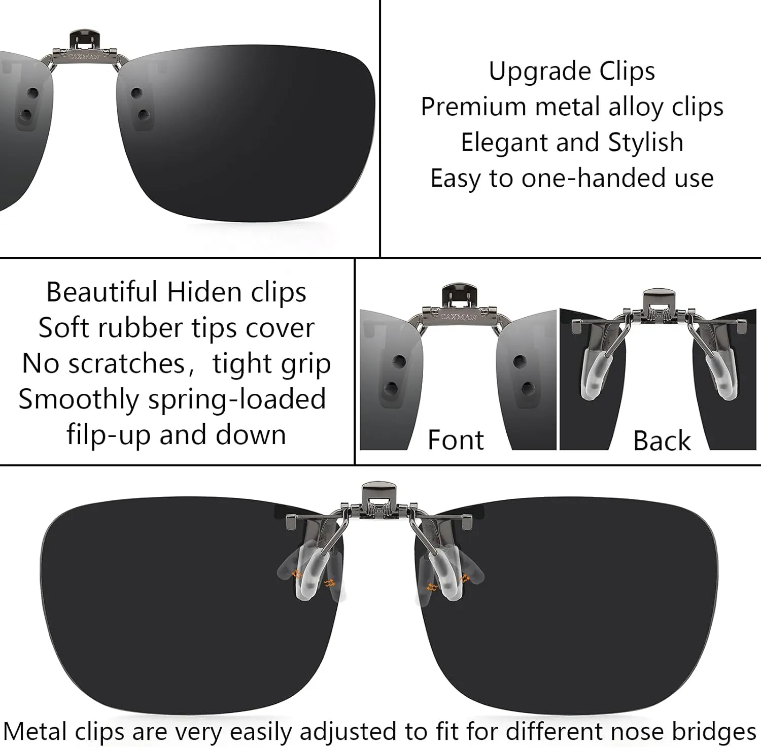 CAXMAN Polarized Clip On Sunglasses Over Prescription Glasses for Men Women UV Protection