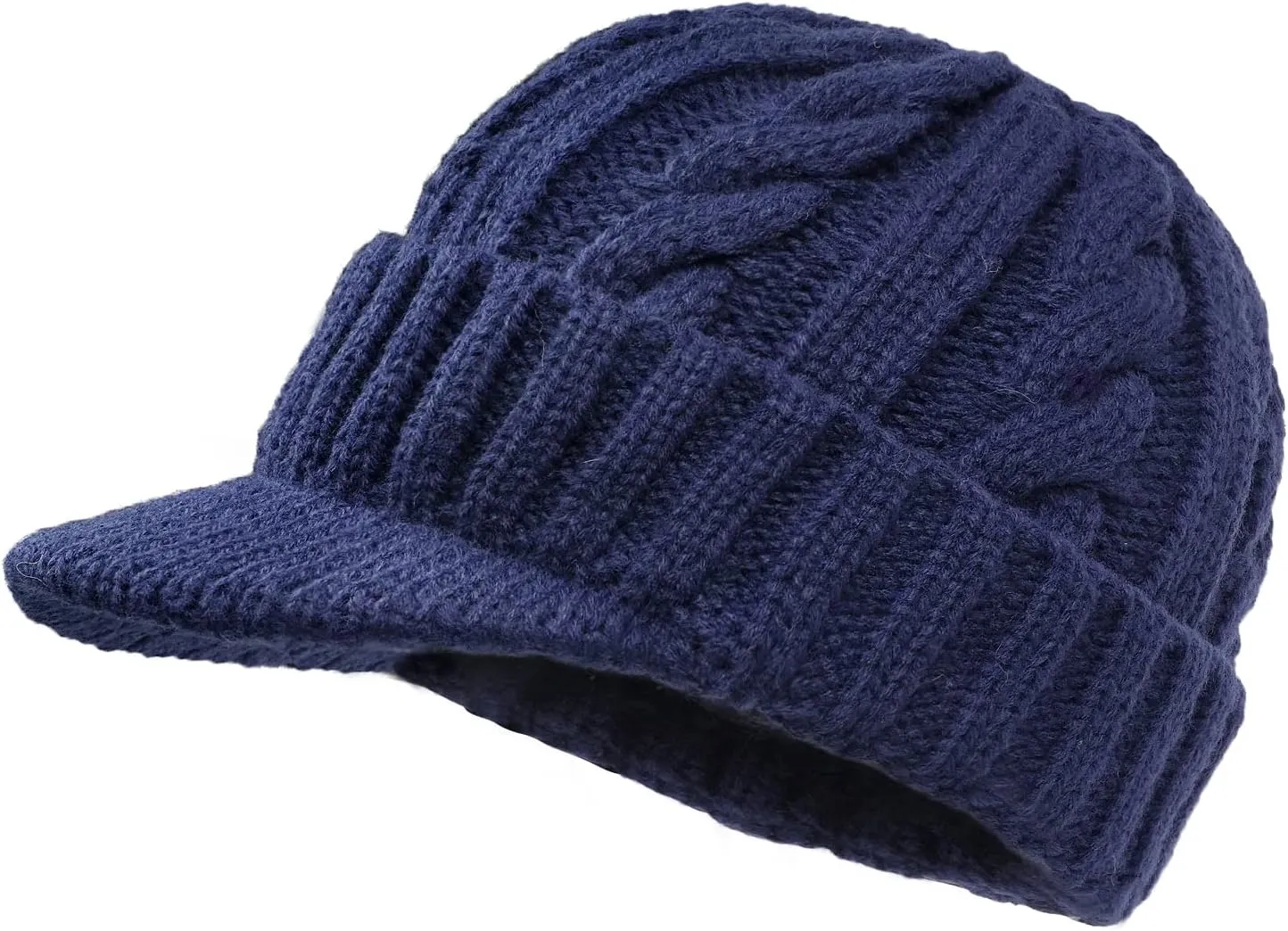 Clakllie Winter Visor Beanie Stretchy Cable Knitted Hats Stylish Skullcap Cold Weather Ski Snow Caps Cadet Newsboy Cap