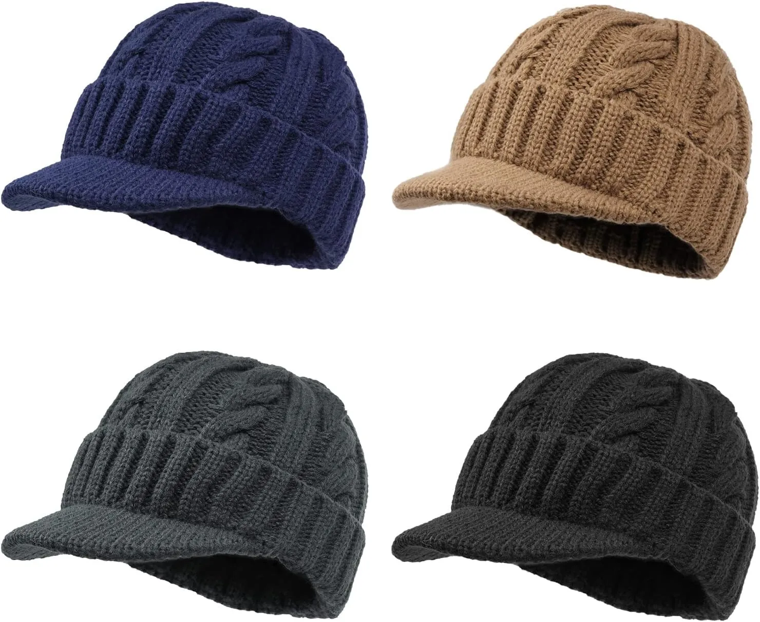 Clakllie Winter Visor Beanie Stretchy Cable Knitted Hats Stylish Skullcap Cold Weather Ski Snow Caps Cadet Newsboy Cap