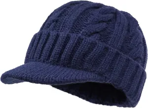 Clakllie Winter Visor Beanie Stretchy Cable Knitted Hats Stylish Skullcap Cold Weather Ski Snow Caps Cadet Newsboy Cap