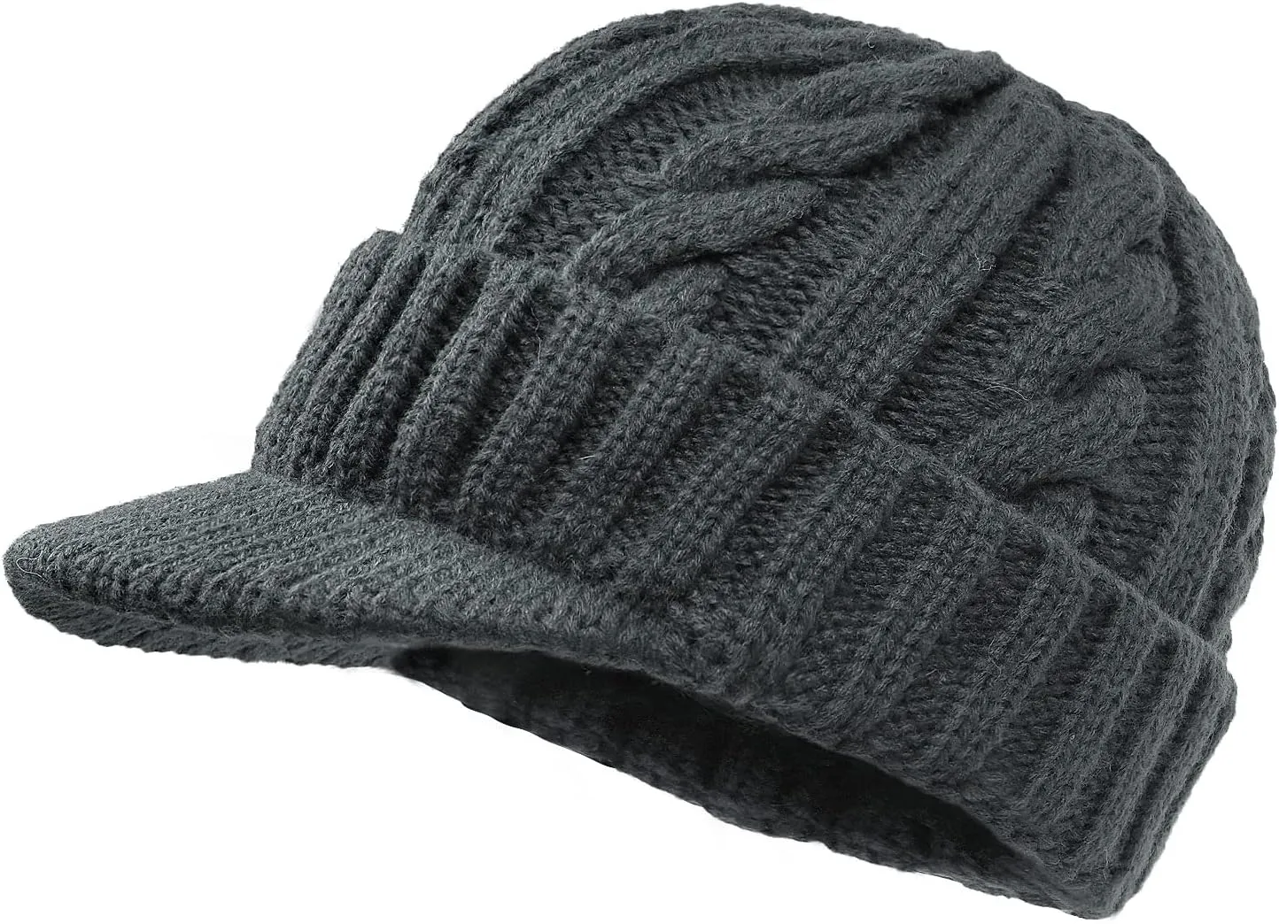 Clakllie Winter Visor Beanie Stretchy Cable Knitted Hats Stylish Skullcap Cold Weather Ski Snow Caps Cadet Newsboy Cap
