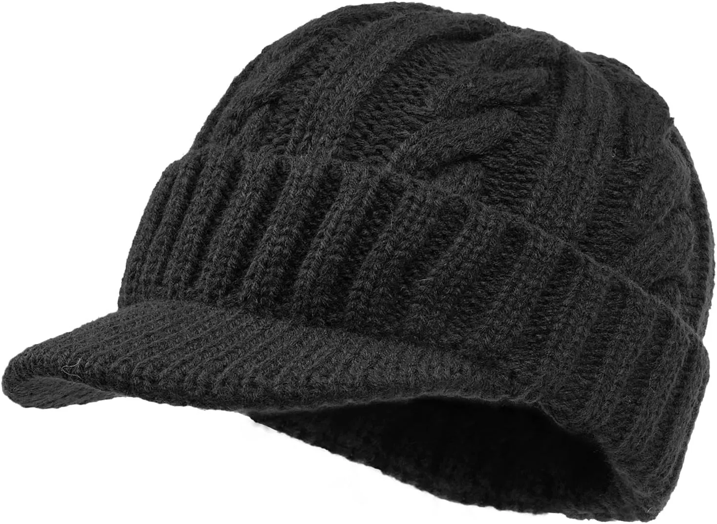 Clakllie Winter Visor Beanie Stretchy Cable Knitted Hats Stylish Skullcap Cold Weather Ski Snow Caps Cadet Newsboy Cap